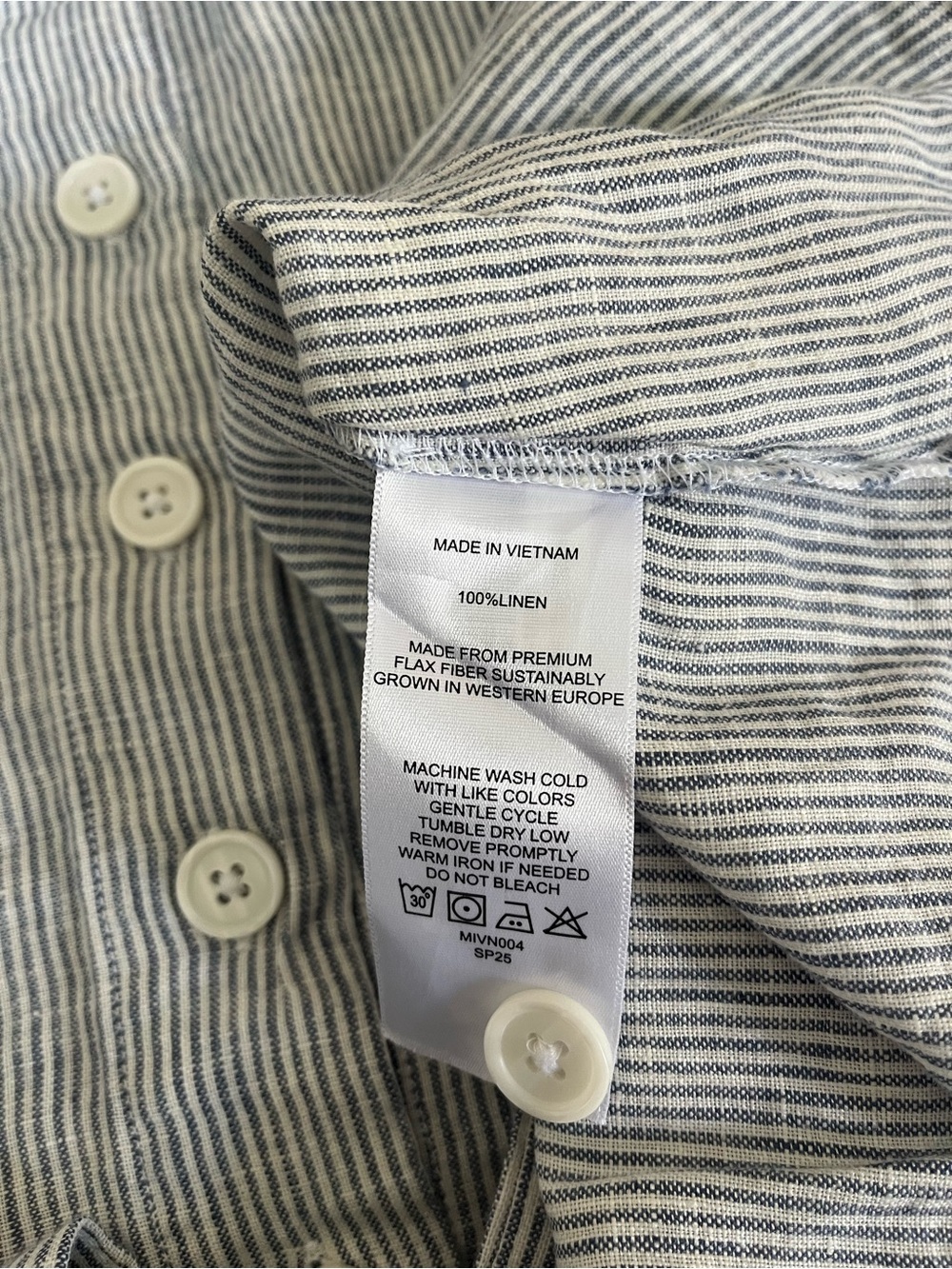 Quince 100% Linen Blue White Pinstripe Midi Dress with Tie Waist Buttons - Large - Picture 8 of 10